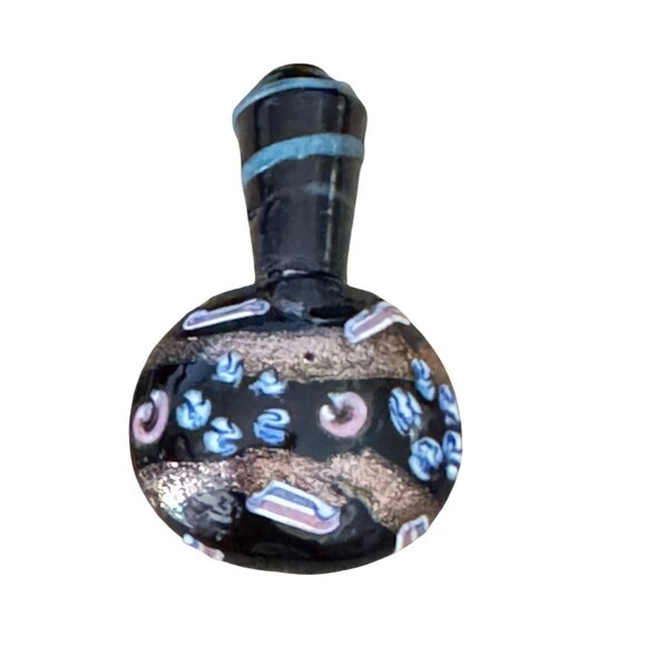 Venetian Other - Venetian Millefiori Glass Miniature Perfume Bottle Black Gold Glass 1 3/4 Inch